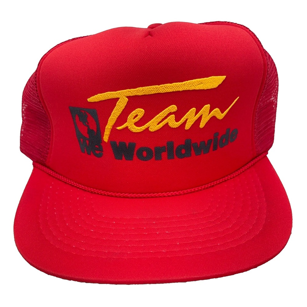 Vintage Team Worldwide‎ Trucker Hat Cap Snap Back Red Mesh Trucking Y2K Foam 00s